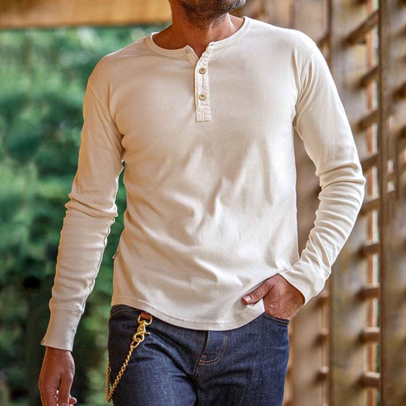Outdoor Retro Long Sleeve Henley Shirt Men's Long Sleeve T-Shirt