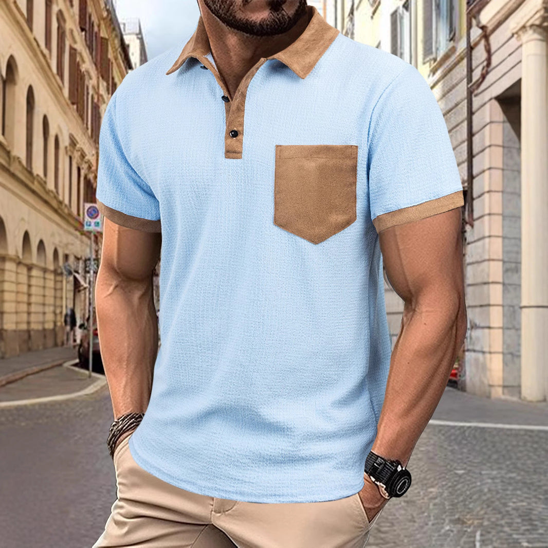 Men's Colorblock Pocket POLO Shirt Sports Polo Shirt