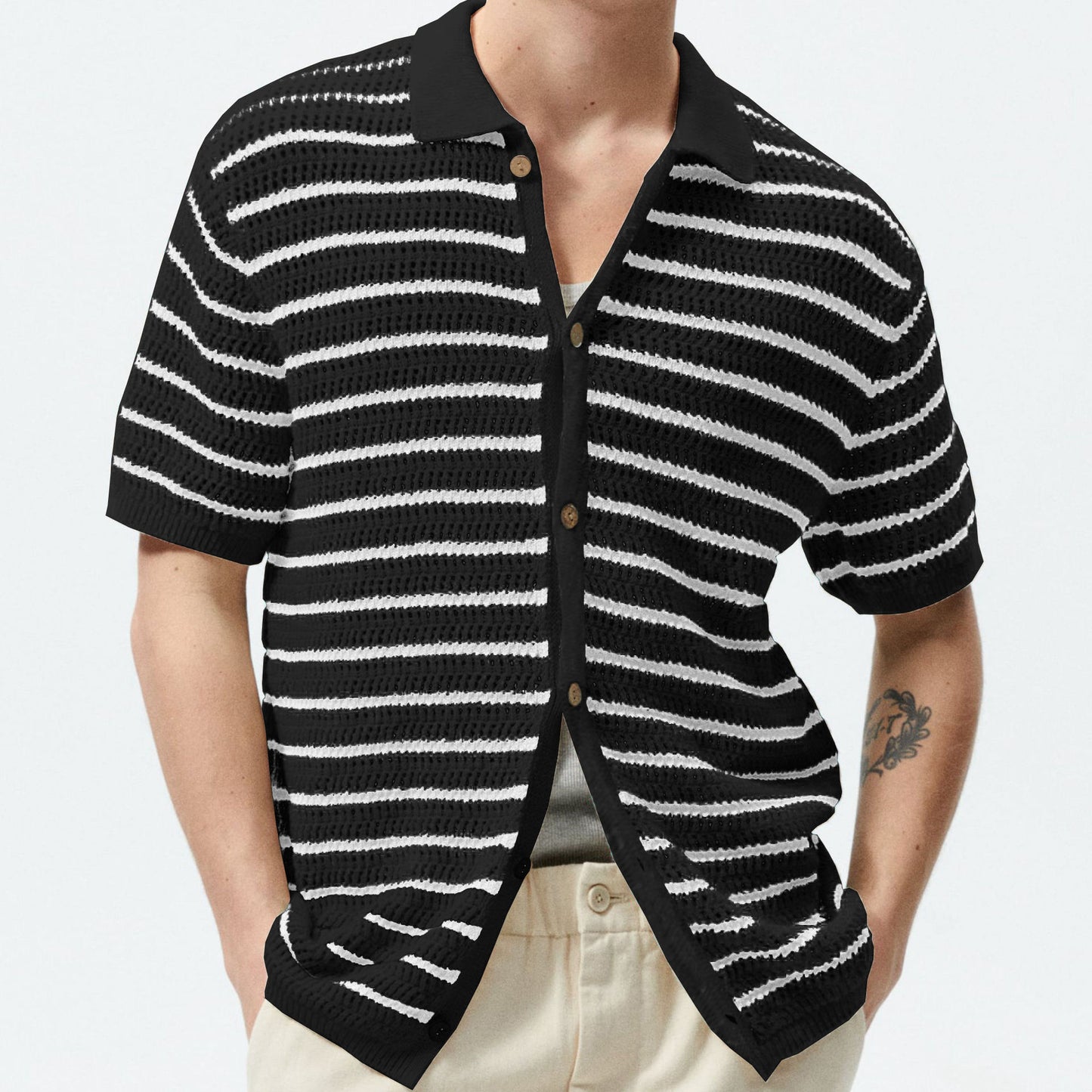 Striped wool casual POLO shirt