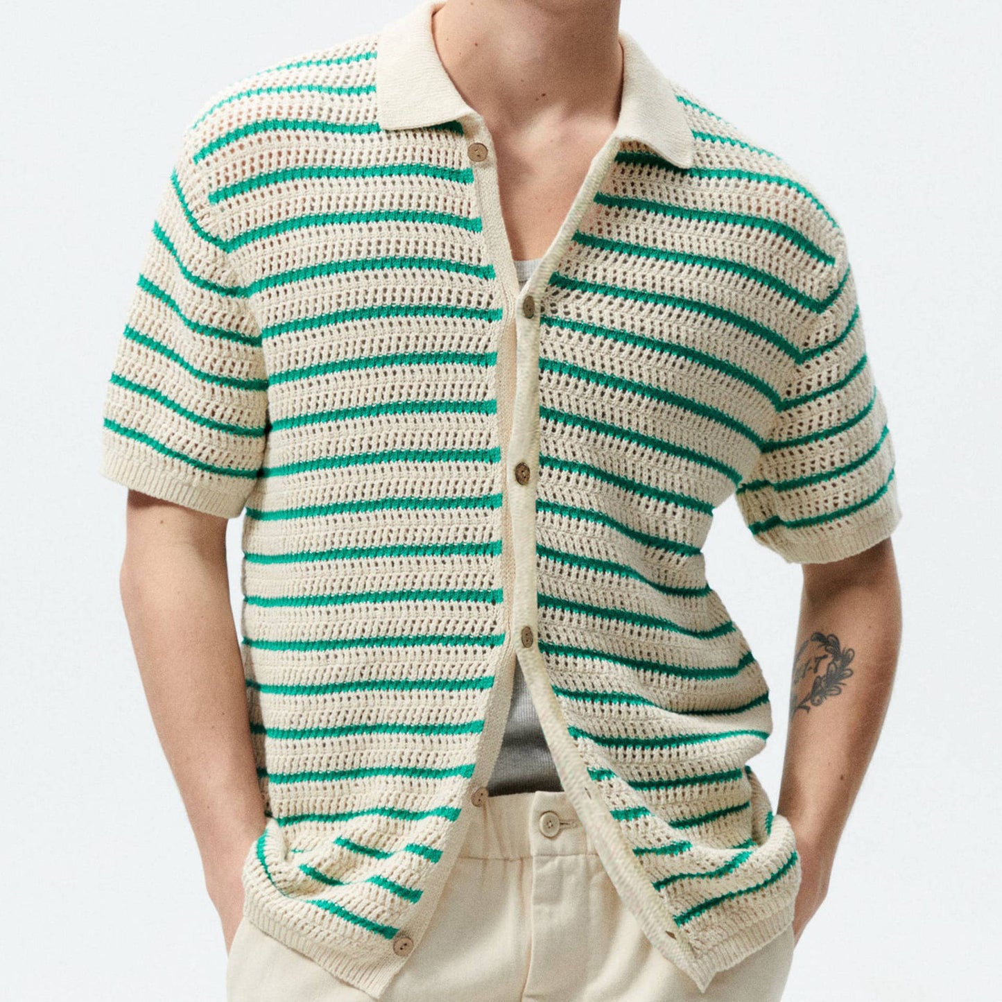 Striped wool casual POLO shirt