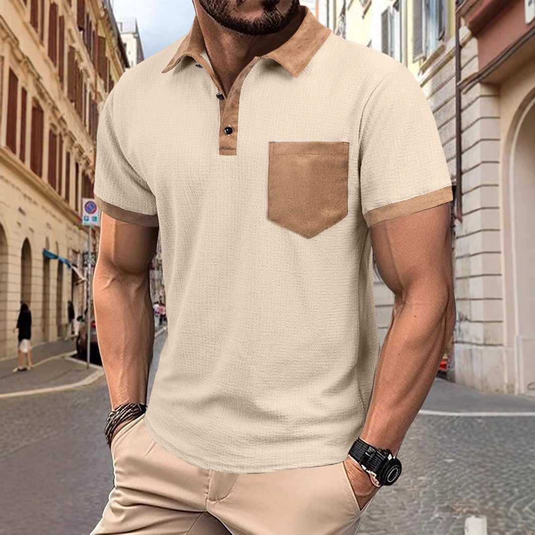 Men's Colorblock Pocket POLO Shirt Sports Polo Shirt