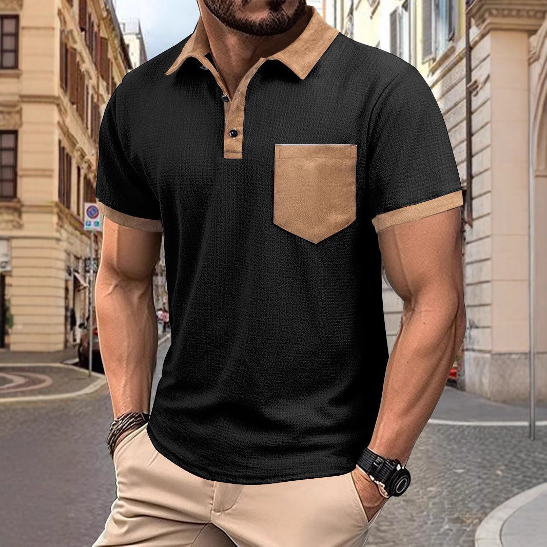 Men's Colorblock Pocket POLO Shirt Sports Polo Shirt
