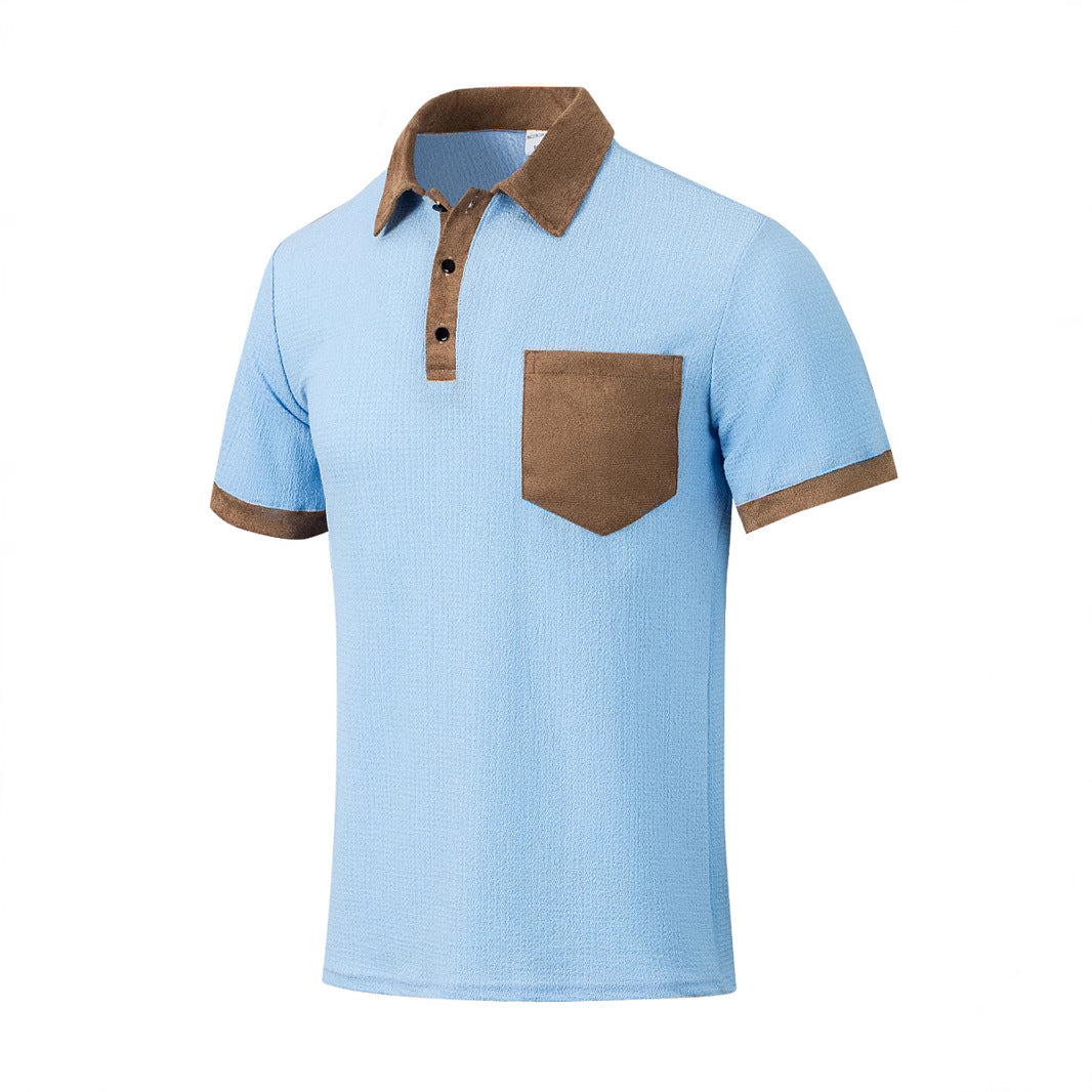 Men's Colorblock Pocket POLO Shirt Sports Polo Shirt