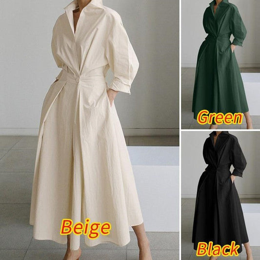 💕Women's Plain Cotton Lapel Shirt Wrap Dress